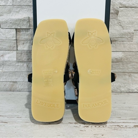 Gucci NEW SZ 36.5 Grosgrain Green Jewel Embellished Espadrille Flat Sandals - Picture 14 of 16